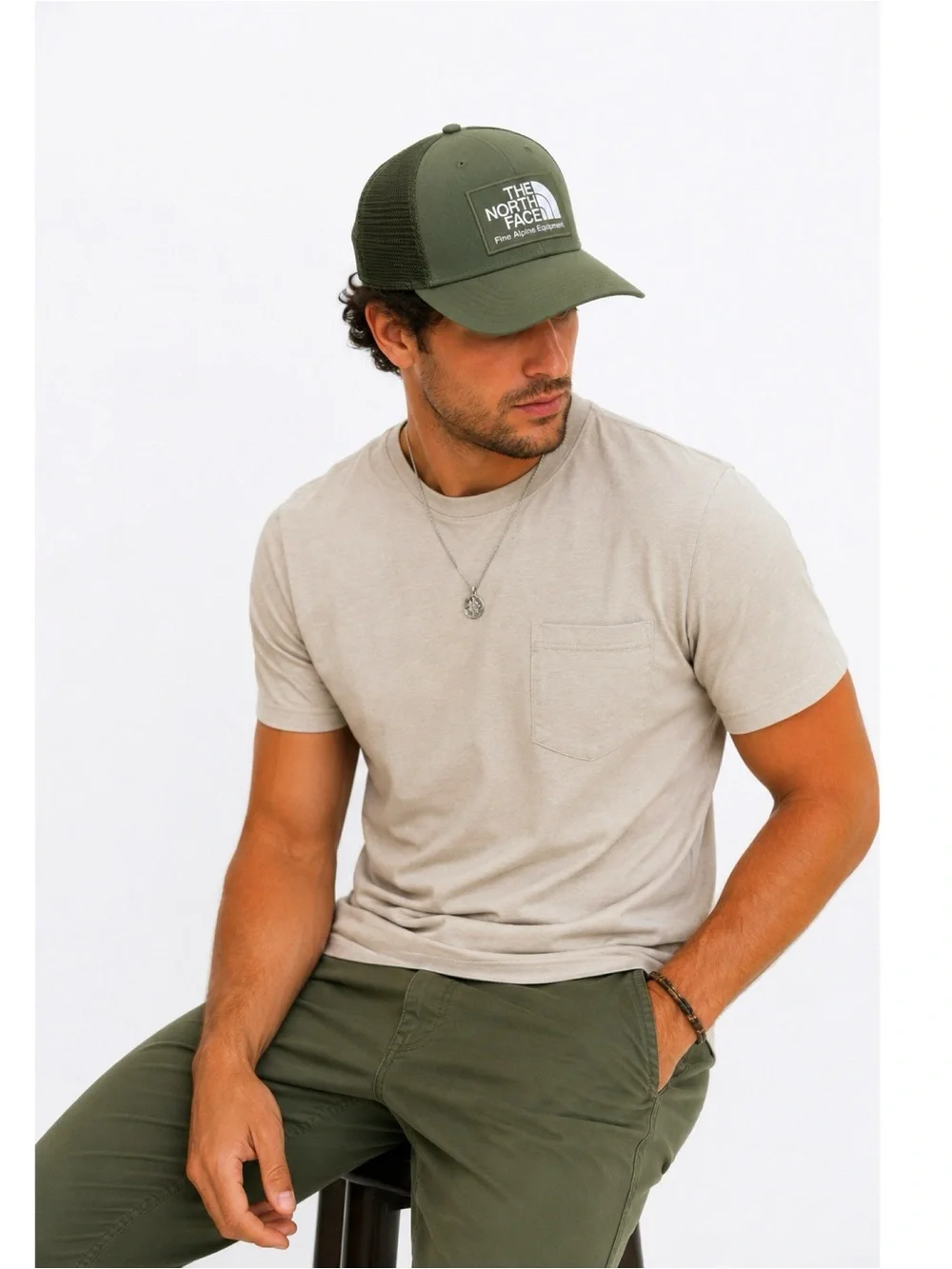The North Face Olive Green Logo Trucker Hat